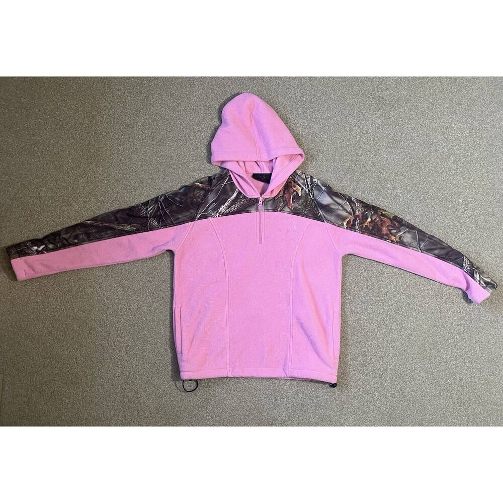 Huntworth Women’s Pink Camo Fleece Pullover Hoodie M Raglan Logo Hooded